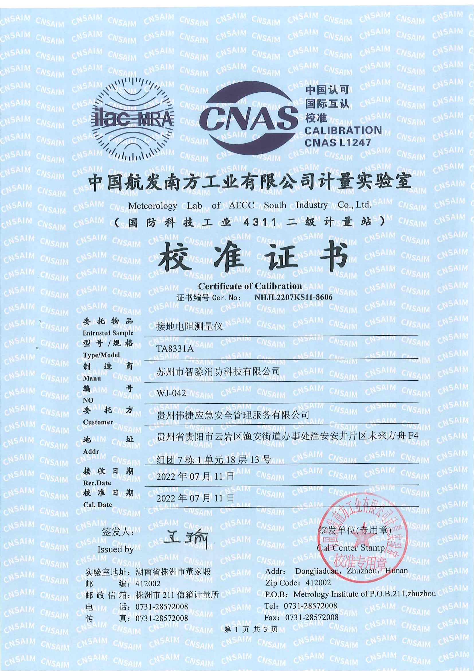 天津绝缘电阻测量仪校准报告
